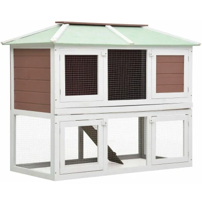 Image of vidaXL Animal Rabbit Cage Double Floor Brown Wood