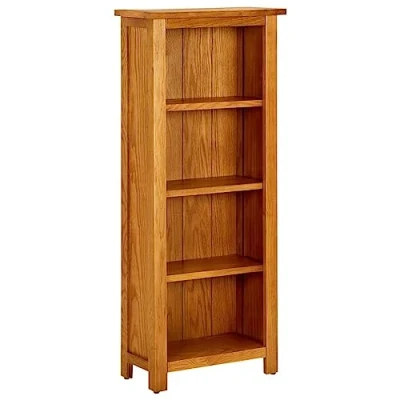 Image of vidaXL Solid Oak Wood Bookcase Versatile 4 Tier Bookshelf for Living Room and Bedroom, Farmhouse Style, Brown