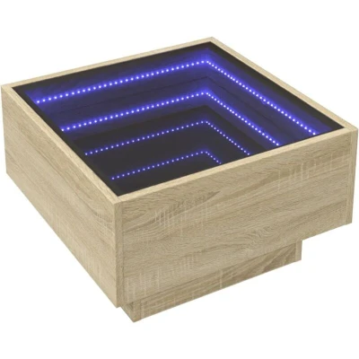 Image of vidaXL Coffee Table with LED Sonoma Oak 50x50x30 cm Engineered Wood