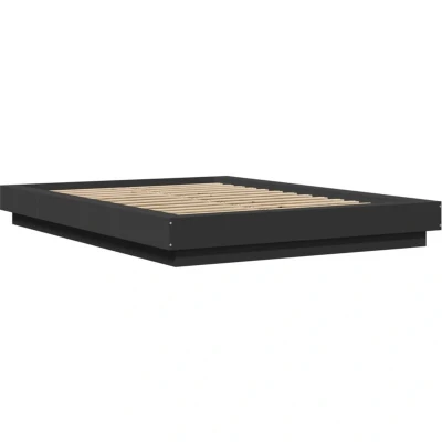 Image of vidaXL Bed Frame Home Base Black Engineered Wood, Small Double 120x190 cm, Modern Design with Sturdy Plywood Slats for Bedroom Comfort