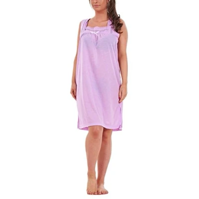 Image of i Smalls Ladies Sleeveless Plain Rich Soft Cotton Nightshirt Nightie (M) Lavender