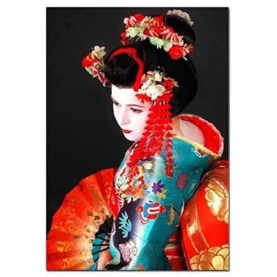 Image of Tinnfea 5D Diamond Painting Kits Full drill Large round Japanese Woman Geisha 20x30cm DIY Art for Adults Rhinestone Embroidery Pictures Cross Stitch Crafts Room Decor Home Office