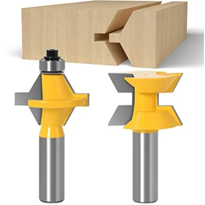 Image of 1/2 Inch Shank Router Bit Set 120 Degree Tongue Groove with Edge Banding Woodworking Chisel Cutter Tools, 2 Pieces