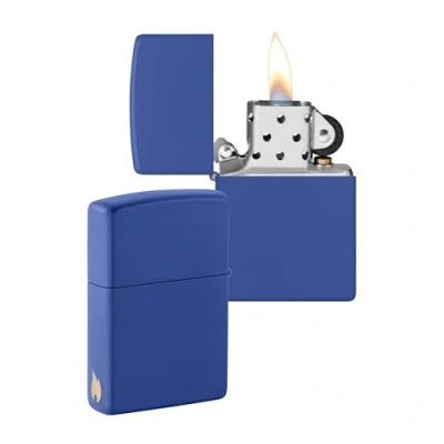 Image of Zippo Windproof Lighter Flame Logo Royal Blue Matte Finish Refillable for Lifetime Use Adjustable Gift Box Metal Construction Made in USA
