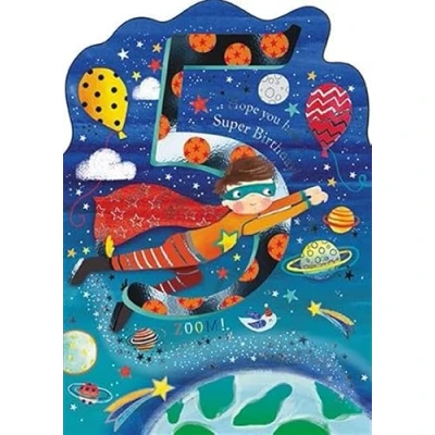 Image of Boys 5th Birthday Card Age 5 Superhero Boy in Space with Foil Finish Eco Friendly and Recyclable by Paper House