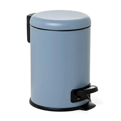 Image of TATAY Bathroom Trash Bin with Stainless Steel Pedal, 3L Capacity, Remvable Inner Case, Cushioned Drop Closure, BPA Free, Blue. Measures 17,5 x 22,5 25 cm.