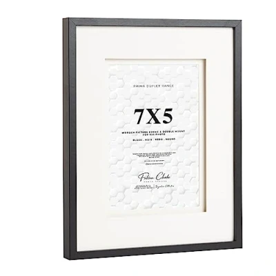 Image of Fabian Clarke London® 8x6 Black Wooden Picture Photo Frame with Off White Double Mount to Hang Portrait or Landscape For