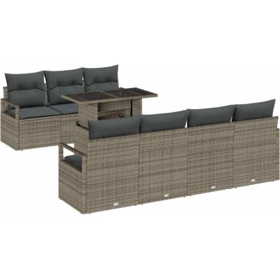 Image of vidaXL 8 Piece Garden Sofa Set with Cushions Grey Poly Rattan