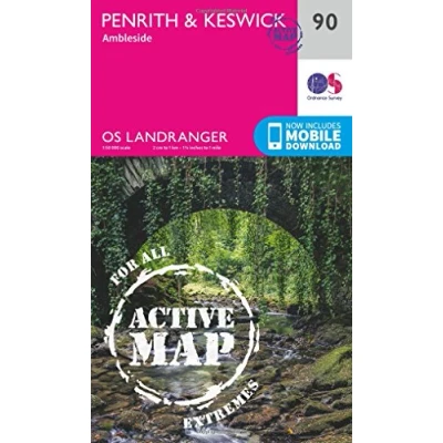 Image of Penrith &amp; Keswick Map Weatherproof Ambleside Ordnance Survey OS Landranger Active 90 England Walks Cycling Days Out Maps Adventure