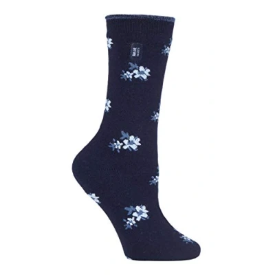 Image of HEAT HOLDERS Ultra Lite Ladies Thin Lightweight 1.0 TOG Winter Warm Casual Thermal Dress Socks (4 8 uk, Bellis Navy Floral)