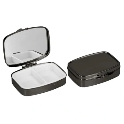Image of kwmobile 2 Compartment Pill Box Set of 2X Stainless Steel Travel Organizer for Tablets and Prescriptions Black