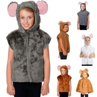 Image of Charlie Crow Grey fur Mouse Costume for kids one size 3 8 Years.