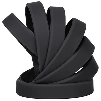 Image of Solid Color 50 Silicone Wristbands Rubber Bracelets for Children Teens, 7 inch Wholesale Sports Elastic Wristband Bracelet Bulk Gifts Teacher Supplies Party Decorations Black