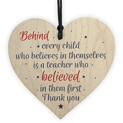 Image of RED OCEAN Handmade Wooden Heart Gift For Teacher Tutor Mentor Leaving Present Thank You Gifts