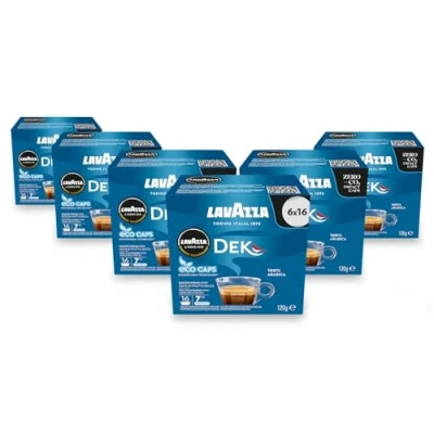 Image of Lavazza A Modo Mio DEK Cremoso Decaf Coffee Eco Capsules (6 Boxes/96 Pods)