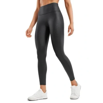Image of CRZ YOGA Women&#039;s Butterluxe Matte Faux Leather Leggings 25&#039;&#039; No Front Seam High Waist Stretch Gym Pleather Pants Black Classic 10