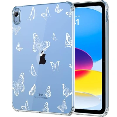Image of MoKo Clear iPad 10th Generation Case, 10 Slim &amp; Lightweight Soft TPU Anti Scratch Back with Shockproof Impact Resistant Raised Edge for Gen Case 2022, White Butterfly