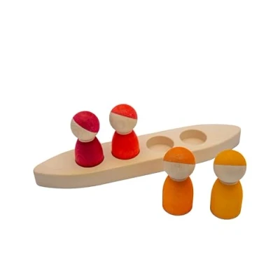 Image of goki 58469 Evolution Figures in The Boat, Horn Wood Play Set for Creative Journeys of Discovery, Made Europe, Game and Fun, 5, from 2 Years, Red &amp; Orange
