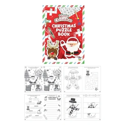 Image of HENBRANDT 12 x Mini Christmas Puzzle Book for Kids A6 Activity Colouring Wordsearch Fun Party Favour Stocking Fillers Xmas Books Boys and Girls