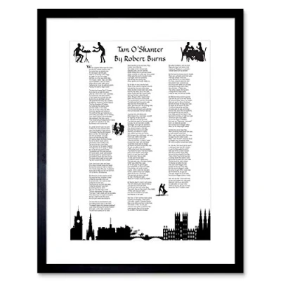 Image of Wee Blue Coo Quote Poem Lyrics Tam O&#039;shanter Burns Typograph Framed Wall Art Print