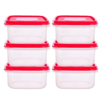 Image of HOMESHOPA Plastic Food Storage Containers, 6 Pack 950ml Sqaure Clear Leakproof Airtight, BPA Free Reusable &amp; Stackable Meal Prep Lunch Boxes, Microwave Freezer Dishwasher Safe