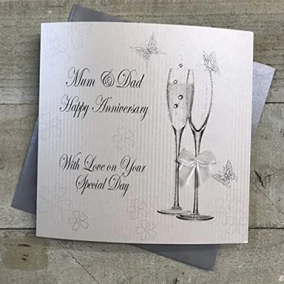 Image of White Cotton Cards Handmade Happy Anniversary Card with Love On Your Special Day for Mum and Dad Champagne Glasses, BD194