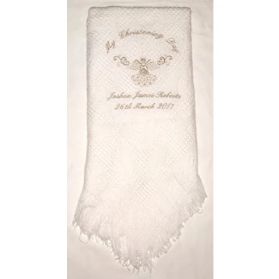 Image of Baby’s Personalised Christening/Baptism/Naming Day Guardian Angel Shawl (Silver)