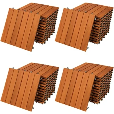 Image of CASARIA® 44x Wooden Acacia Decking Tiles 30x30cm Cuttable Interlocking System Drainage Garden Balcony Patio Click Lock In Flooring Deck FSC Certified Wood 44