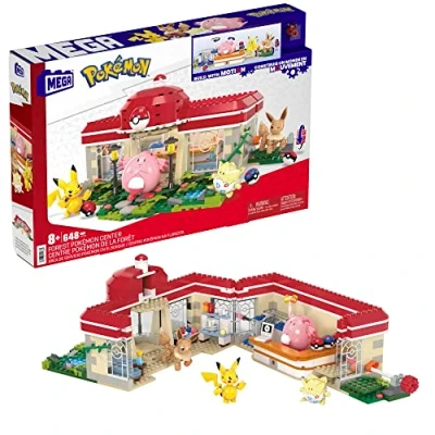 Image of MEGA Pokémon Playset, Forest Pokemon Center Includes Pikachu, Chansey, Eevee, and Togepi, Building Toys for Kids Adults, Collectible Character Model with 648 Pieces, Toy Ages 8 Up, HNT93