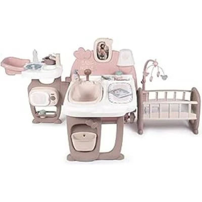 Image of Smoby Toys Baby Nurse Doll Play Station XXL Centre with Bed, Bathtub &amp; Dining Area (Foldable) for Children from 3 Years, Plastic, Multicoloured