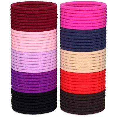 Image of H&amp;S 100 Hair Bands 4mm Ties Bobbles Elastics Hairbands Ponytail Holders No Metal Colourful Accessories for Women Girls Kids Men Thick Black Multicolour Bobble Strong