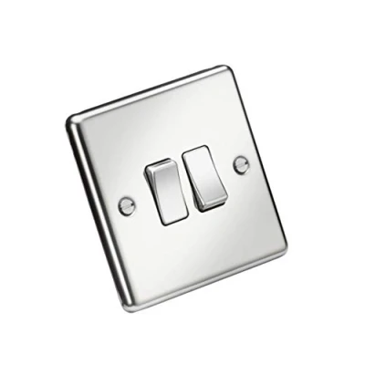 Image of KnightsBridge 10AX 2G 2 Way Plate Switch Rounded Edge Polished Chrome