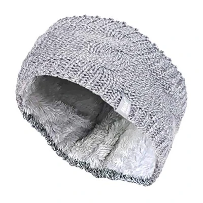 Image of Heat Holders Ladies Thick Cable Knitted Fleece Lined Thermal Winter Empty Skull Ear Warmer Headband (One Size, Light Grey)