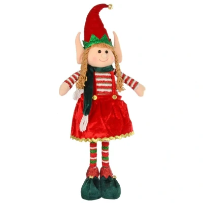 Image of Mr Crimbo Large Christmas Elf Figure Standing Decoration Red Green Fabric 67cm Girl
