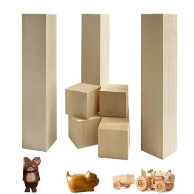Image of 8Pcs Basswood Carving Blocks, 2 Size Smooth Unfinished Wood Blocks,DIY Kit,Shaping,Painting Creative Art Craft,Natural Whittling Blocks for Beginners and Professional
