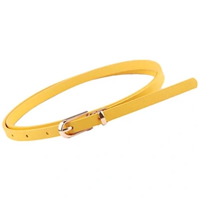 Image of Women&#039;s Skinny Belt Solid Color Slender Waistband Thin Leather Waist Strap for Dress Paints Casual Decor(yellow)