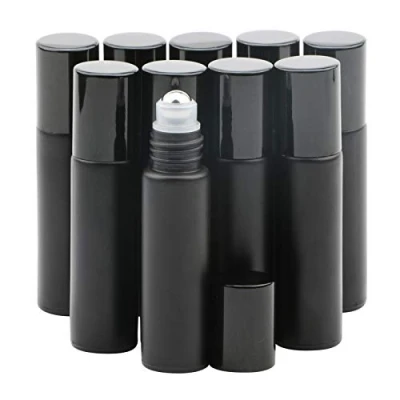 Image of Rowiz 10PCS 10ml Black Frosted Glass Bottle Leakproof Essential Oil Roller Bottles Set With Stainless Steel Balls And Anodized Aluminum Screwcap For Perfume &amp; Aromatherapy Oils