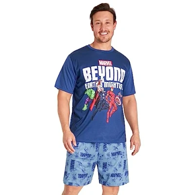 Image of Marvel Avengers Mens Pyjamas Set Short Sleeve PJs for Men and Teenagers Sizes M 3XL Soft Breathable Lounge Wear (M, Blue)