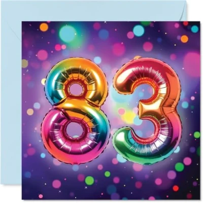 Image of 83rd Birthday Cards for Women Men Rainbow Foil Balloon Happy Card 83 Year Old Woman Man Grandad Husband Grandma Nan, 145mm Bday Greeting