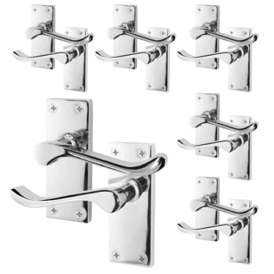 Image of EAI Polished Chrome Victorian Scroll Door Handles 6 Pairs of Internal Lever Latch on Backplate