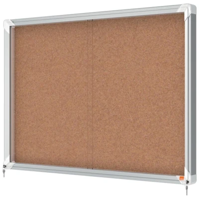 Image of Nobo Cork Lockable Notice Board With Sliding Glass Door, 8 x A4, Premium Plus, Brown, 1915331