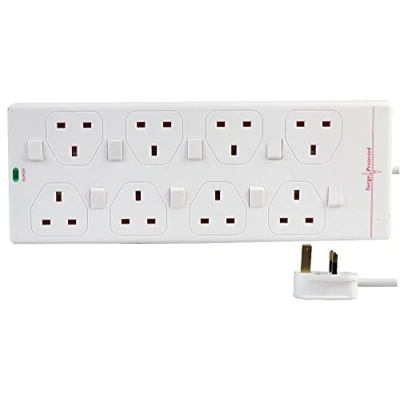Image of Pro Elec 2818NS(1N) 1 m 8 Way Individually Switched Surge Protected Extension Lead, White