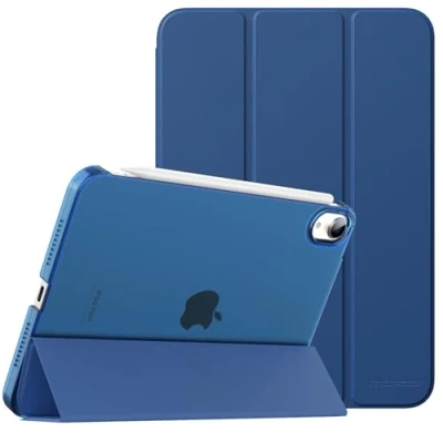 Image of MoKo Case Fit New iPad Mini 6 2021 (6th Generation, 8.3 inch) Slim Lightweight Hard Clear Back Shell Stand Cover with Translucent Frosted Protector, Auto Wake/Sleep, Navy Blue