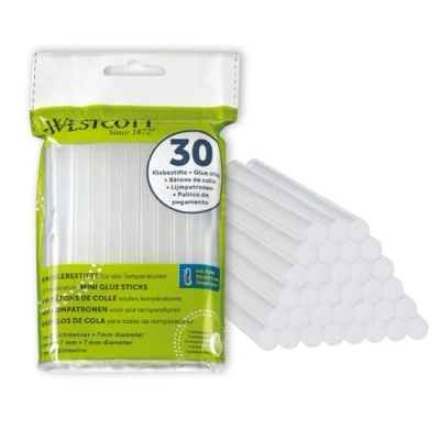 Image of Westcott hot Glue Sticks 7mm 30 Pieces Refill Pack for Standard Sized melt Gun 7 x 102mm Transparent cartridges All Temperature ranges E 16837 00