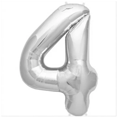 Image of Silver Number 4 Foil Balloon, 101cm