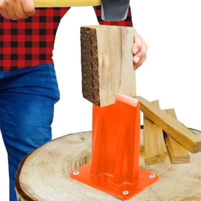 Image of SPARES2GO Kindling Splitter Log Wedge High Visibility Wood Splitting Firewood Timber Mounted Axe Chisel