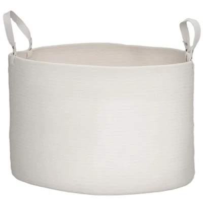 Image of HOMCOM 88L Laundry Hamper, Cotton Rope Basket with Handles, Collapsible Washing Bin, 56 x 35.5cm, Cream White