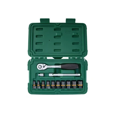Image of SATA ST09137 13 Pc 1/4&quot; and 3/8&quot; BoltBiter Bolt Nut Extraction Set, with Bidirectional Design to Remove Reuse Damaged Fasteners, Covered by Lifetime Warranty, Green.