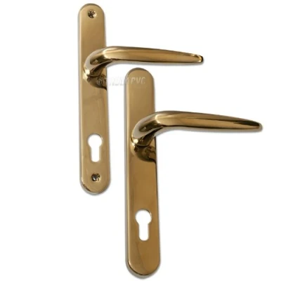Image of Pair of Trojan Sparta 92PZ Long backplate Gold PVD Sprung Lever/Lever uPVC Door Handle Set