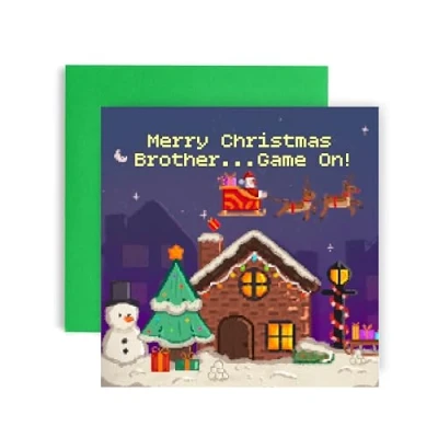 Image of Huxters Cool Christmas Card for Brother Computer Game Scene him and Men Uncle Son 14.8cm (Brother)